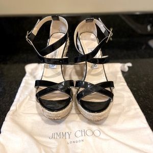 Jimmy Choo Black Patent Wedges 38